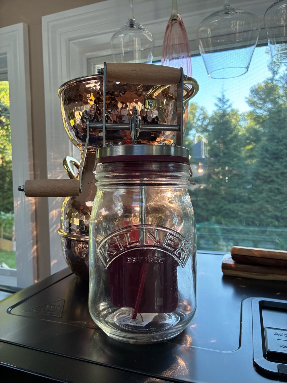 Kilner Red Mason Jar Butter Churn with Wooden Handle